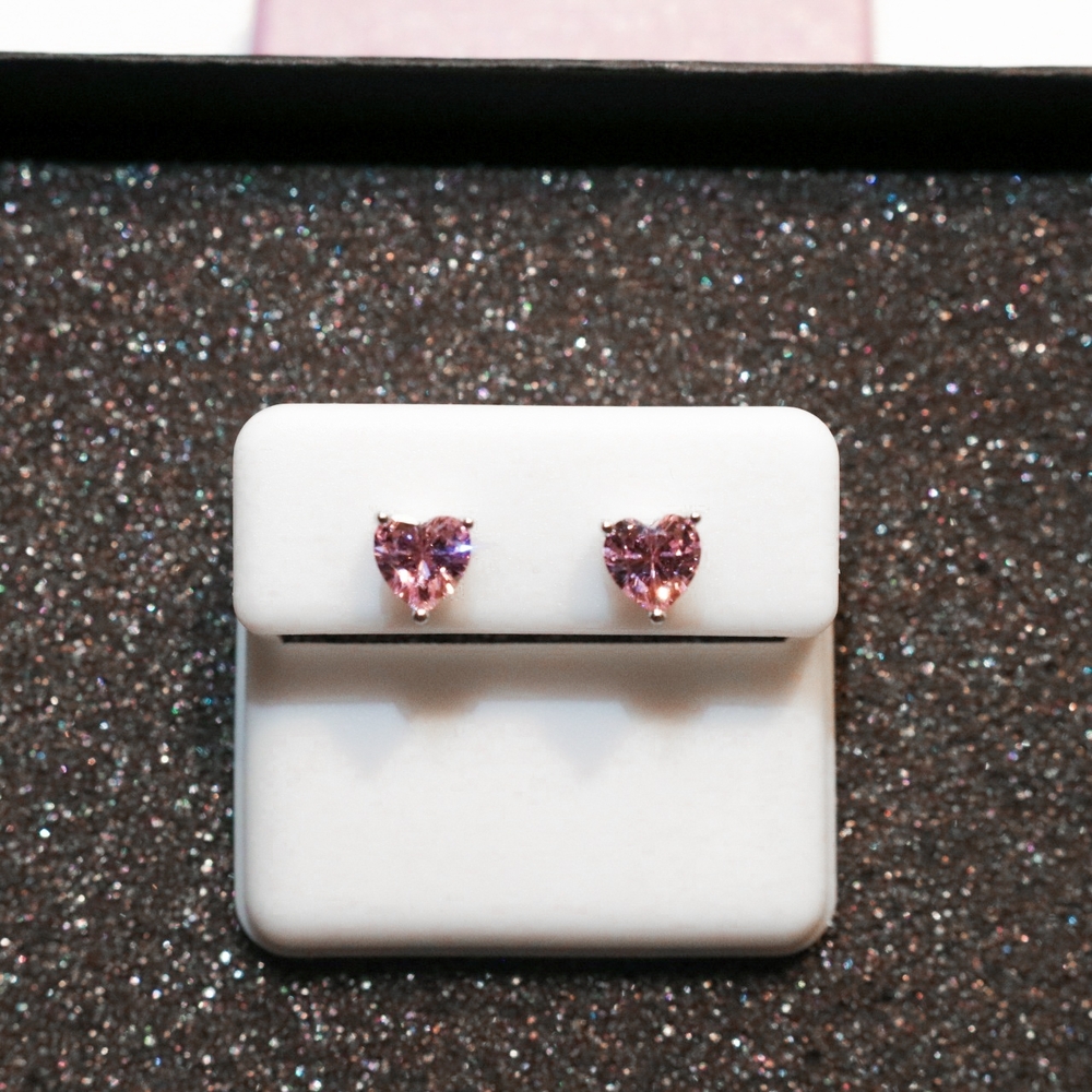 Heart-Shaped Pink Sapphire CZ Studs - S925